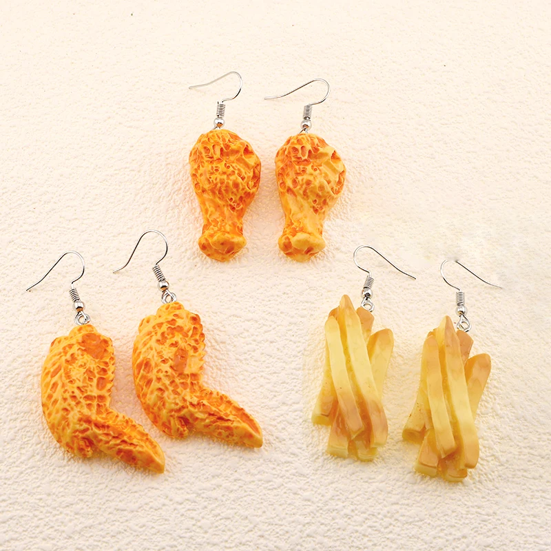 3D Fried Chicken Leg Wing Chips Drop Earrings For Women Friend Gift New Resin Cute Creative Food Snack Pendant Earring Jewelry