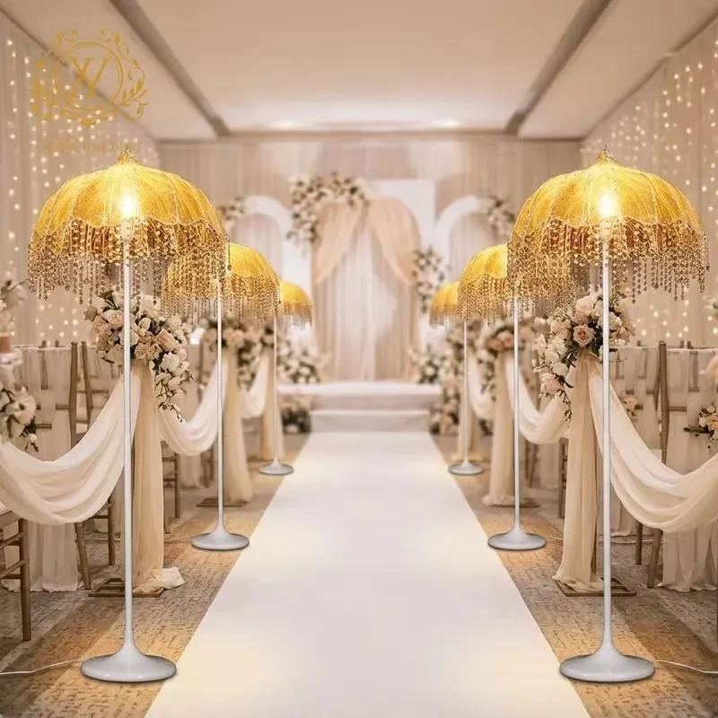 Professional Metal Fabric Umbrella Floor Light Stand for Wedding Venue Entrance Channel Lighting Decoration New Product