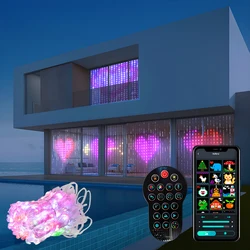 400LEDs RGBIC Smart Curtain Light Bluetooth App DIY Music Change GIF Animation Picture Display Fairy Garland String Home Decor