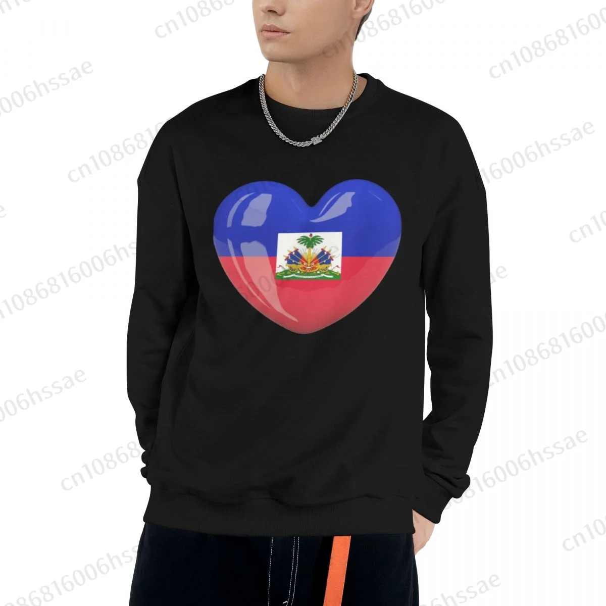 Haiti Flag Men Woman Fall Winter Sweatshirt Round Neck Long Sleeve Length Casual Top