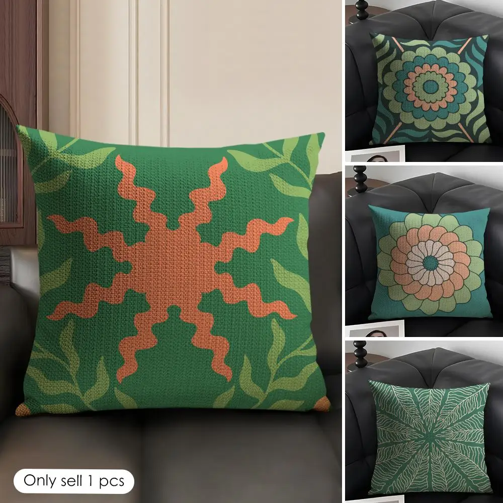 Bohemia Green Classic Cushion Cover Linen Double-Sided Printing Throw Pillow Cover for Sofa Living Room Home Decor Gift
