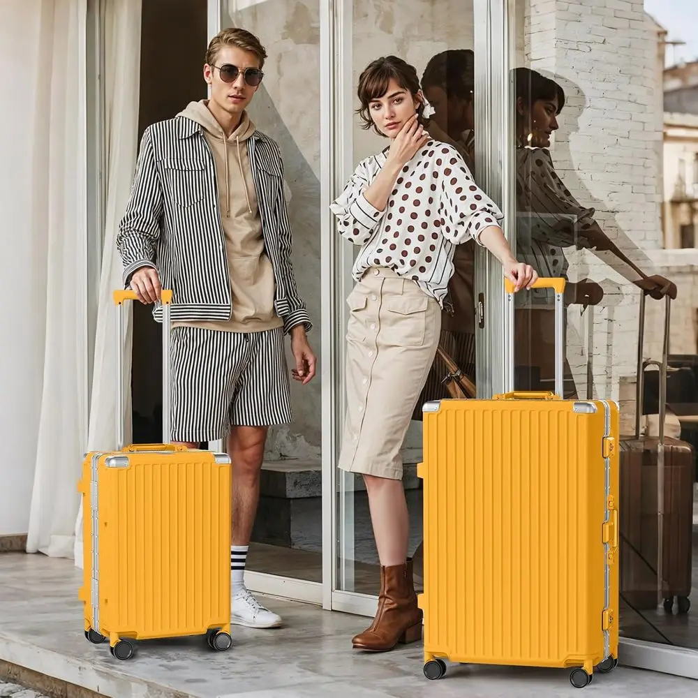 مجموعة أمتعة بإطار من الألومنيوم مكونة من قطعتين: حقيبة حمل ومربعة مع غلاف صلب من مادة ABS PC، قفل TSA، برتقالي (20/28) #2