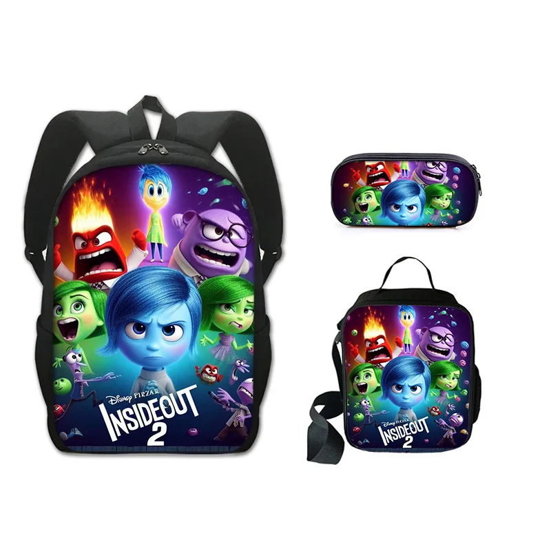 3 sztuki Nowy plecak Disney Inside Out 2 Anime Cartoon Figure Joy Anger Sadness Anxiety Disgust Tornister Kawaii Lunch Bag Pen Bag