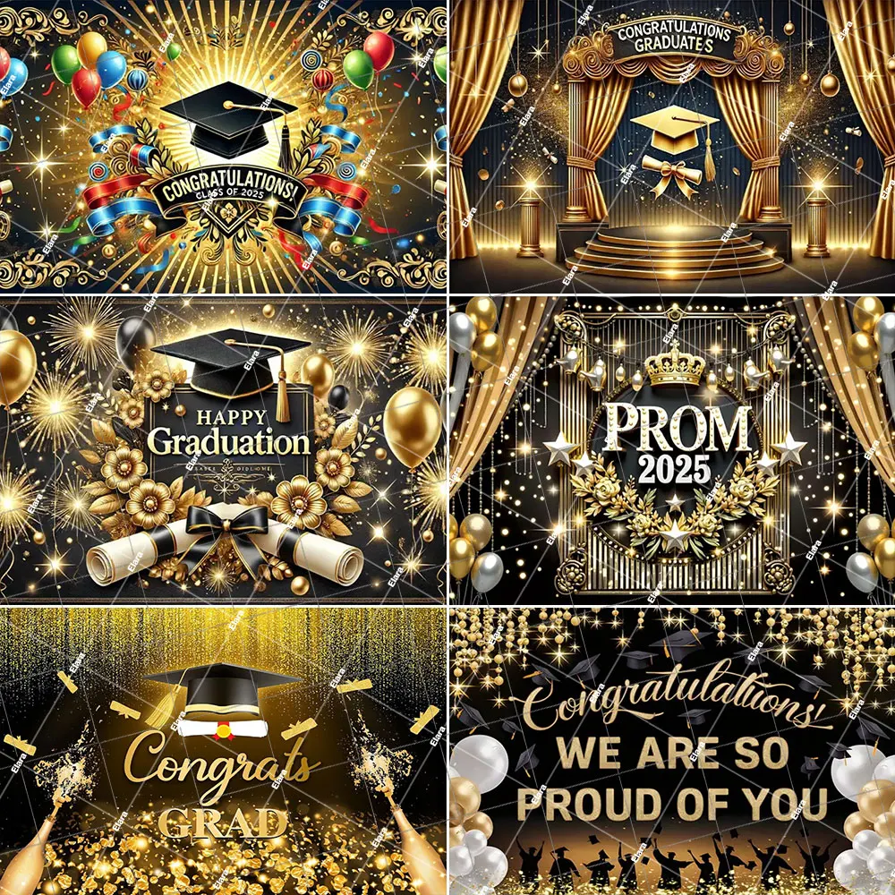 

Black Golden Graduation Backdrop Class of 2025 Graduate Party Decor Congratulations Graduates Photography Banner Booth Props