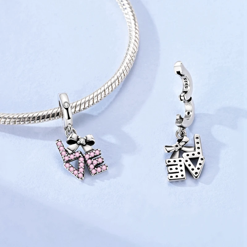 

New 925 Sterling Silver Love Butterfly Charms Pendant Sparkling Zircon Dangle Fit 3mm Original Bracelet DIY Women Party Jewelry