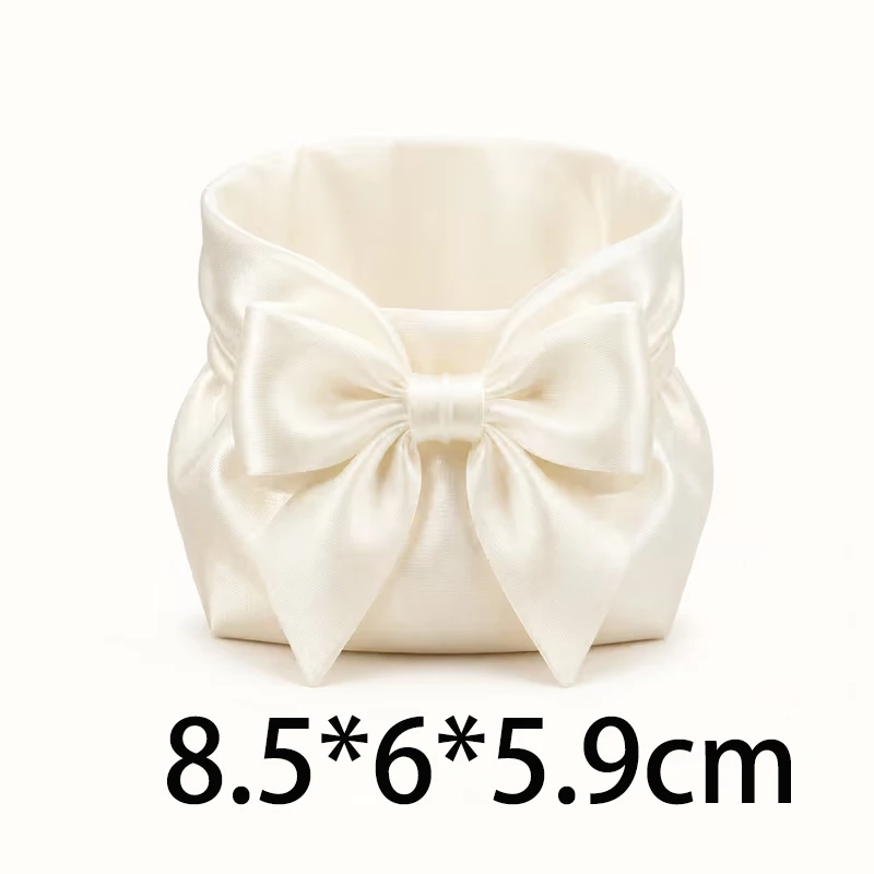 Elegant White Satin Big Bow Makeup Brush Holder 3D Print Desktop Decor Figurine Multifunctional Cosmetic Tool Storage Pot