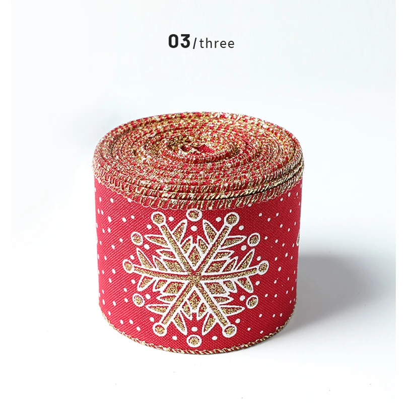 6.3cm×10yards Christmas Fine Linen Snowflake Printed Ribbon Christmas Decoration Accessories Red Blue Christmas Bow DIY Ribbon