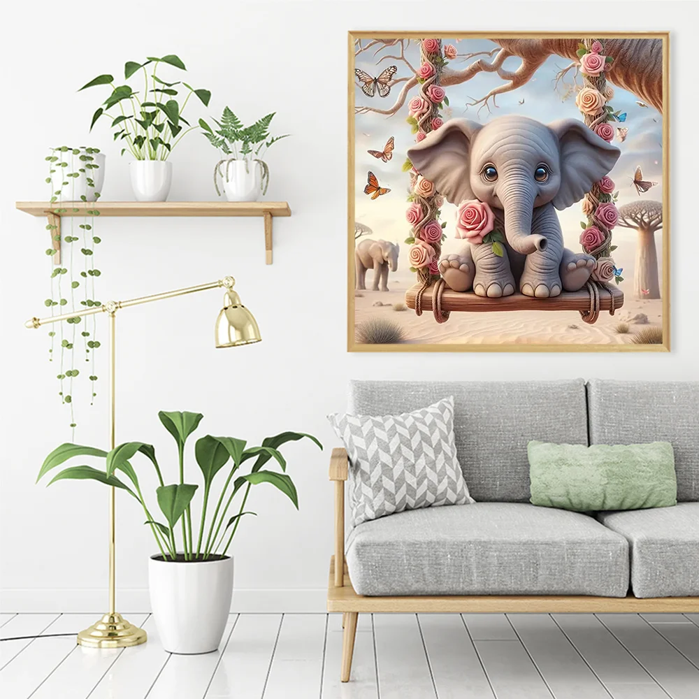 Evershine 5D Diamond Painting Elephant DIY Picture Of Rhinestones Rose Flower Embroidery Animal Home Decor Cartoon