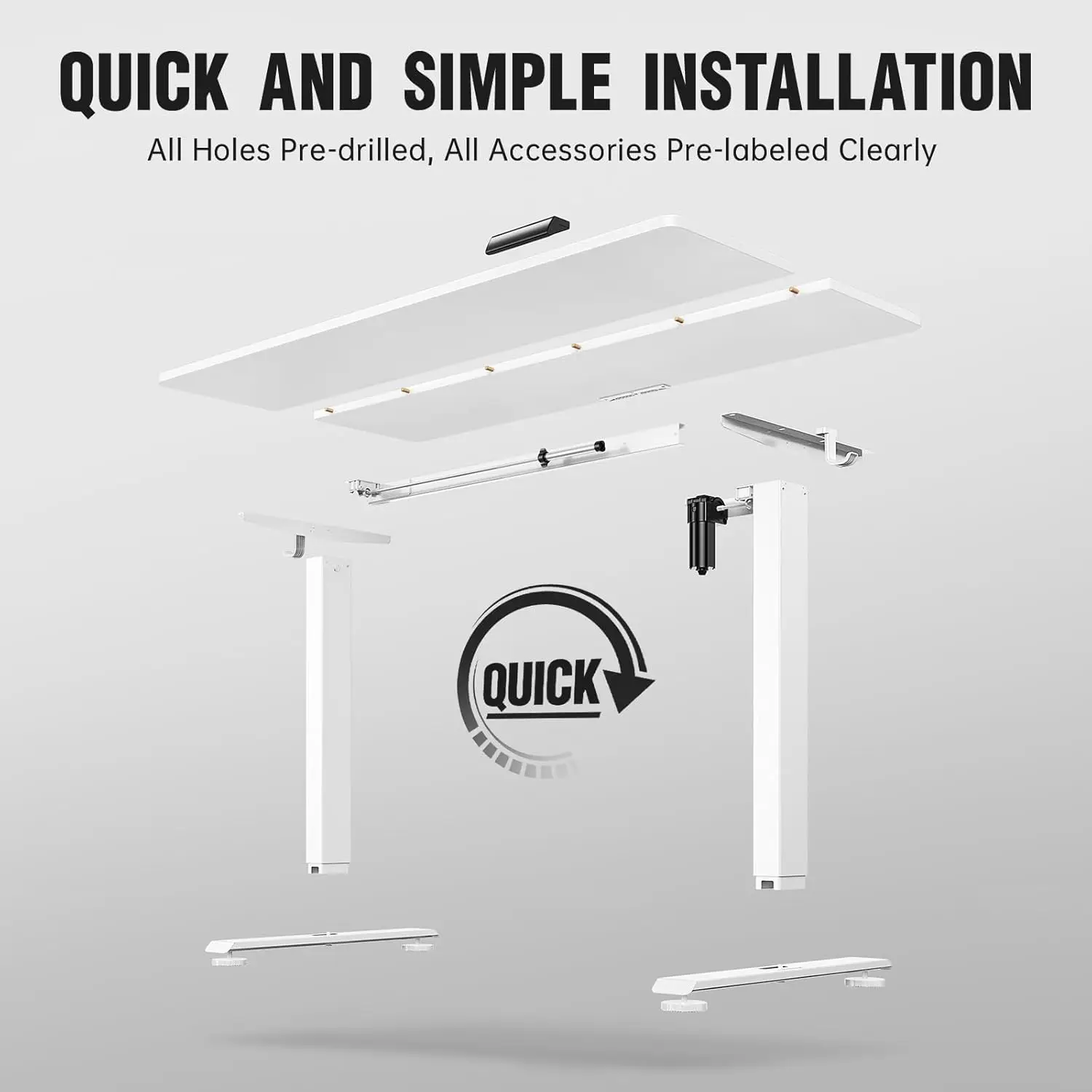 مكتب قائم قابل للتعديل مقاس 55 بوصة للمكتب المنزلي، يجلس على الارتفاع، سطح مكتب خشبي باللون الأبيض