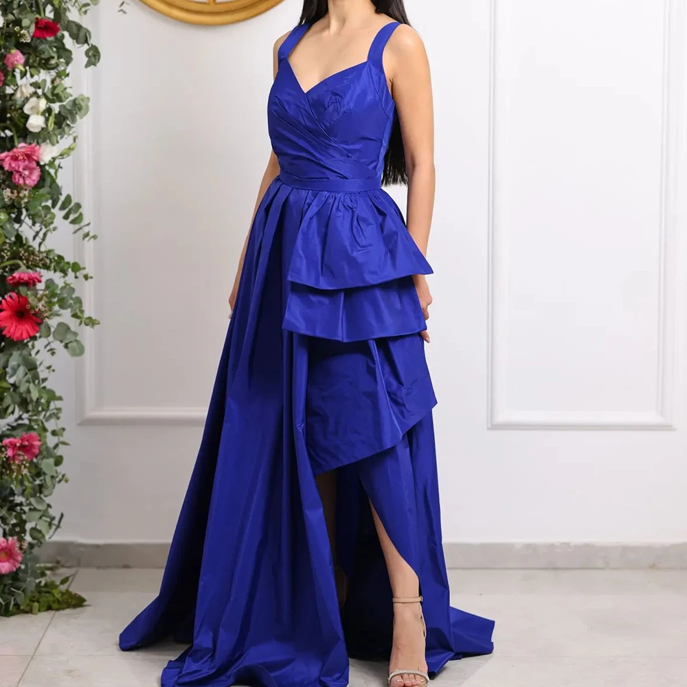 

Solid Color V-Ncek Formal Purple Sweep Train Evening Dress Modern pleats Sleeveless Straight Floor Length Satin Gala Dresses