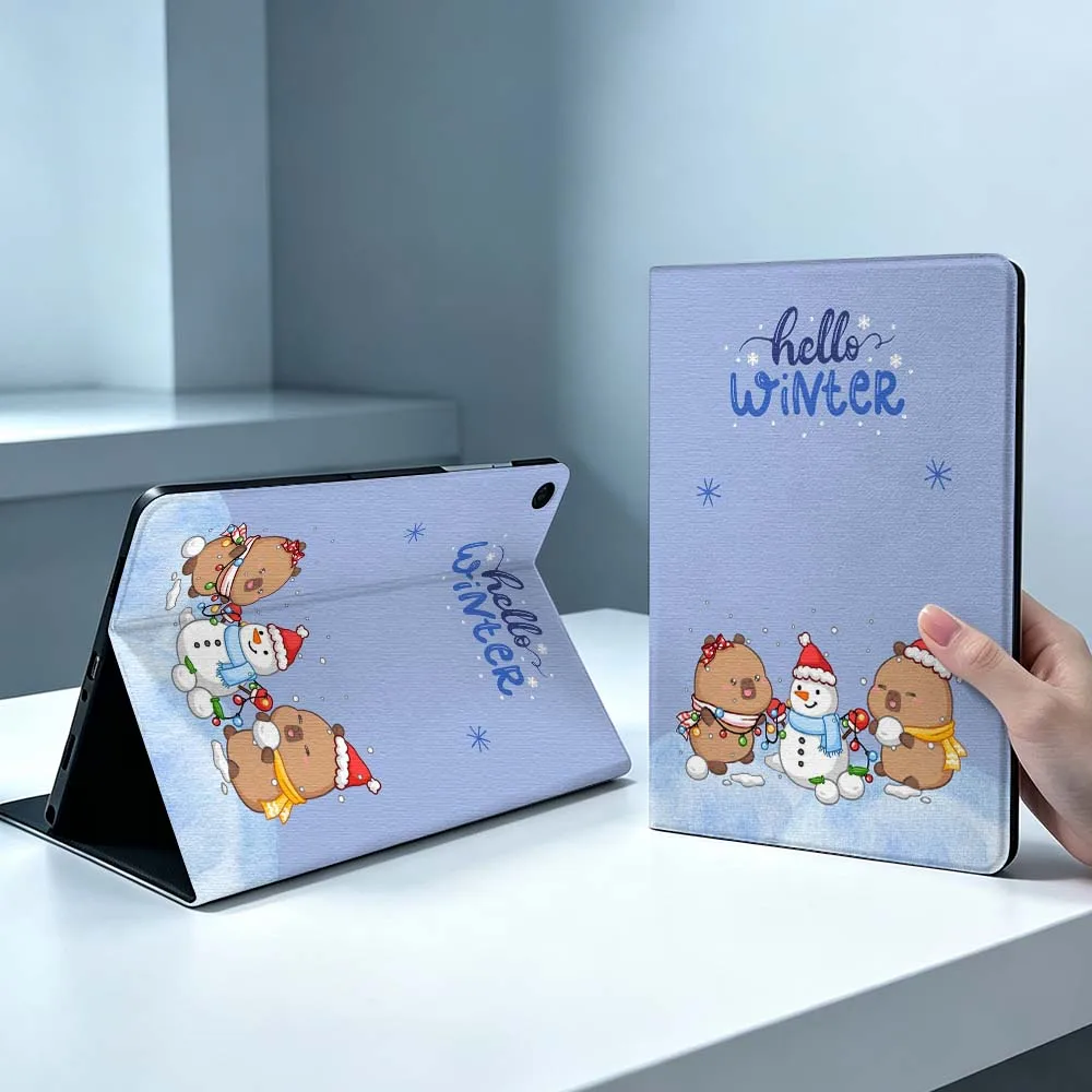 Cute Capybara Winter Art Soft For Samsung Galaxy Tab S11 S10 S9 S8 S7 S6 A9 A8 A7 A11 Lite FE Plus Pen Tray Tablet Case