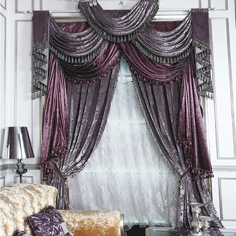 Purple Grey Roman Stick Rod silver grey curtains for Restaurant Curtain Classic elegant Living Room Curtains for Bedroom Blinds