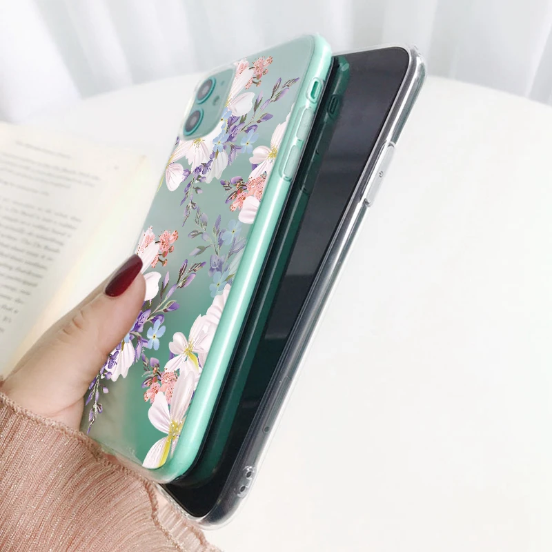 حافظة لهاتف شاومي Mi 11i 10T Lite Poco X3 NFC F3 M3 Redmi Note 10 9 8 Pro 10S 9T 9S 8T زهرة سيليكون غطاء شفاف من البولي يوريثان الحراري