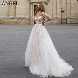 ANGEL Sexy Backless Wedding Dress For Bride Customized Applique Romatic Bride Gowns A-Line Tulle Applique Vestido De Novia