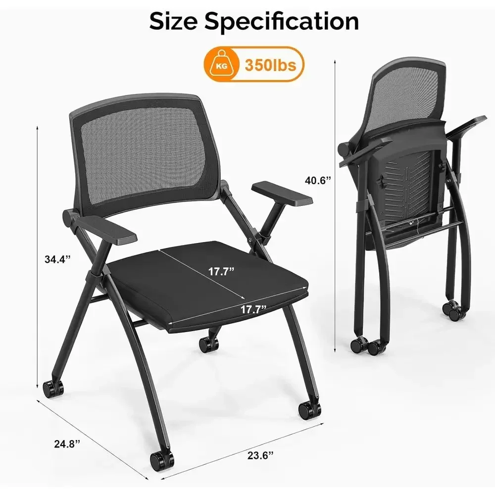 Stackable Conference Room Chairs with Wheels, Ergonomic Office Chair, Padded Seat, Suitable for Training, Events, Supports 350lb