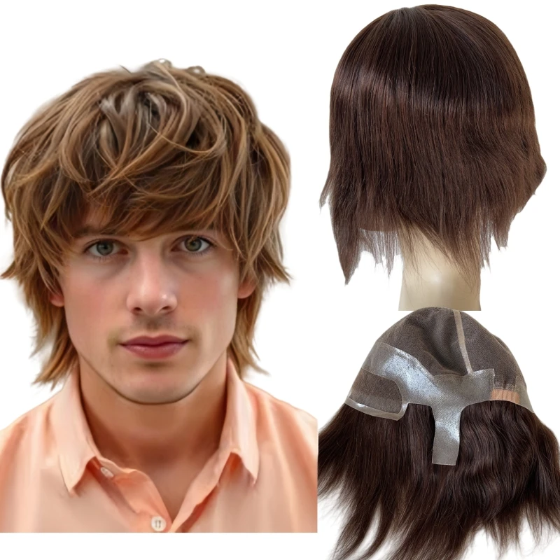 

Бразильская система натуральных человеческих волос # Двухцветный шелковистый прямой мужской парик из малыбу для белых мужчин