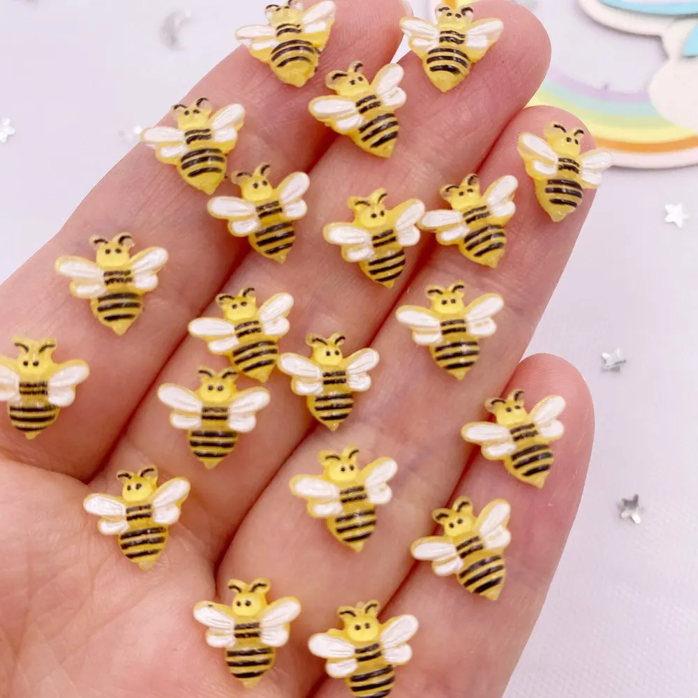 50Pcs 10mm Resin Hand-painted Mini Honeybee Flatback Cartoon Rhinestone Gem Scrapbook Ornament Applique Craft DIY Nail Art SL747