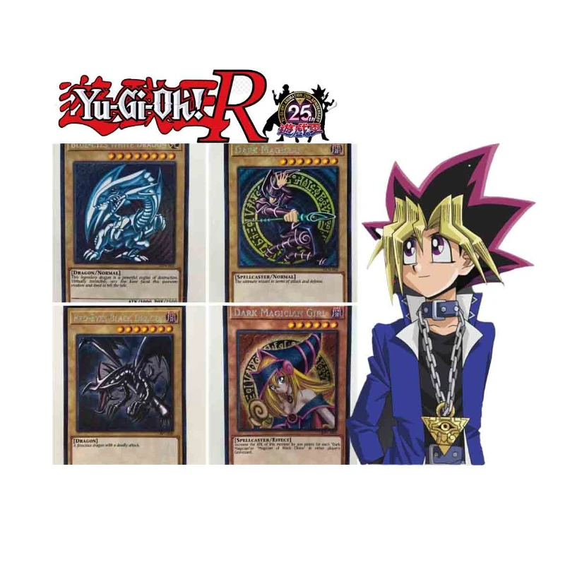 

HOT Yu-Gi-Oh! 4PCS Blue-Eyes White Dragon Dark Magician Girl - Holo Rare Anime TCG Cards - Gift for Collectors Cartoon Anime