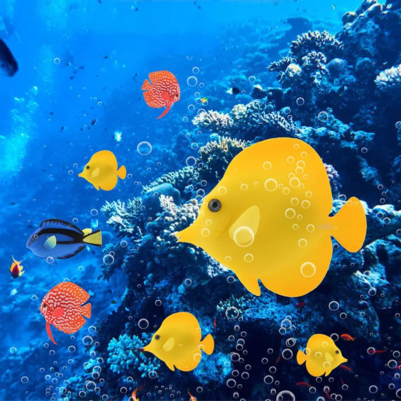 Peces Artificiales Luminosos para Decoración de Acuarios, Peces Tropicales Falsos de Silicona, Adorno de Discus y Pez Tang Azul