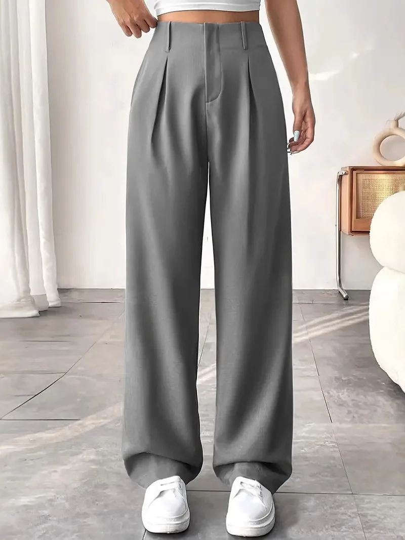 High Waist Wide Leg Pants Autumn Winter Fashion Casual Loose Hanging Sense Slimming Long Trousers for Women Straight Cut Suit