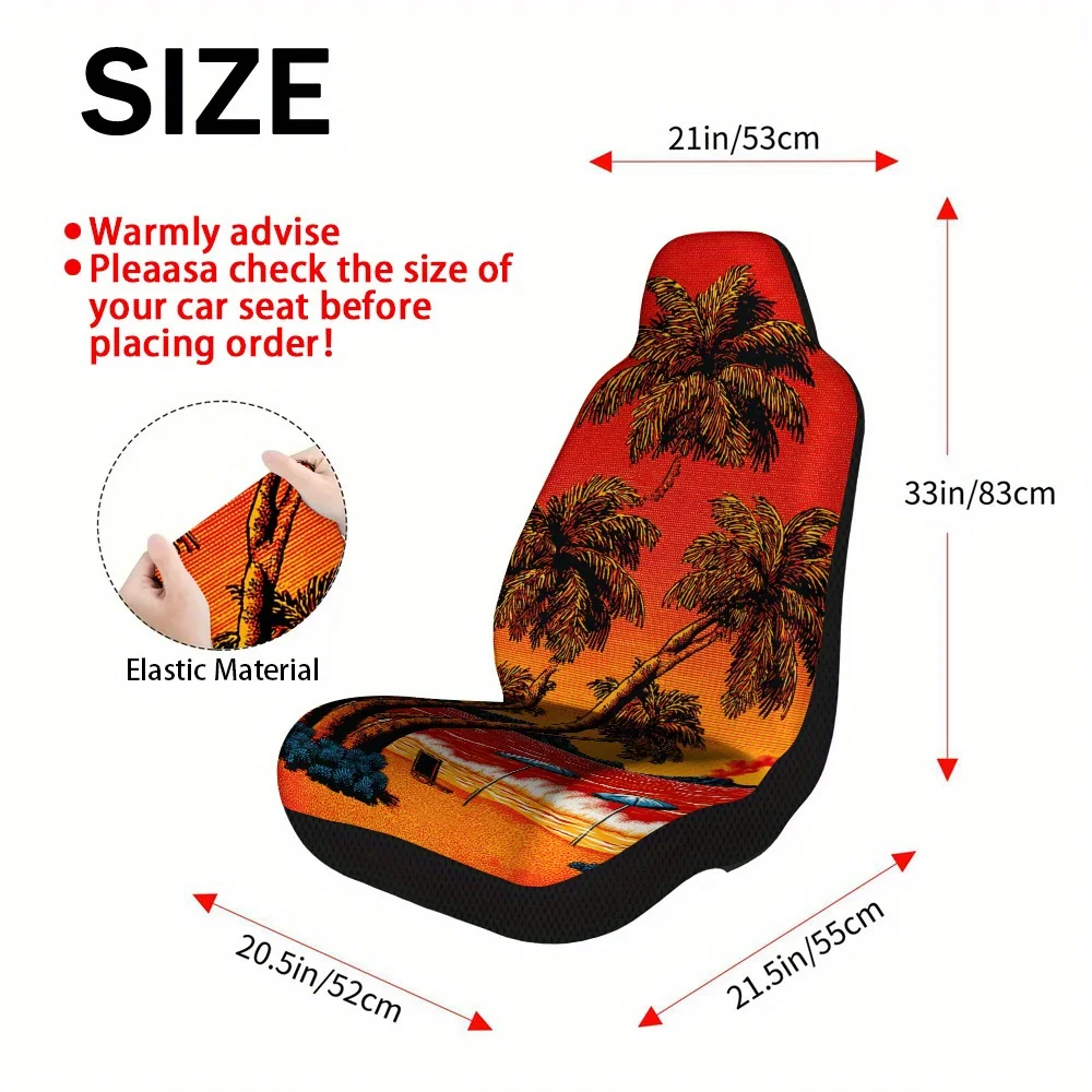 2pcs Summer Beach Sunset Themed Car Seat Covers Set – Fit, High-Quality Full Set Of Front Seat Protectors, Durable And Stylish