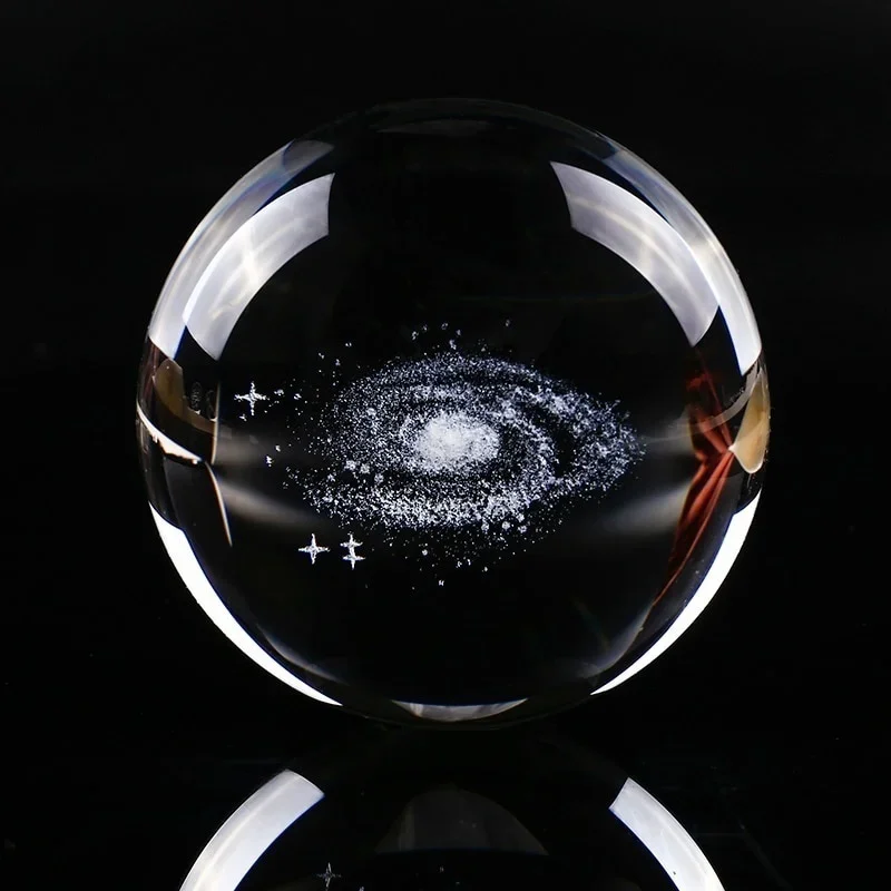 6CM Diameter Globe Galaxy Miniatures Crystal Ball 3D Laser Engraved Quartz Glass Sphere Deco Living Room Decoration