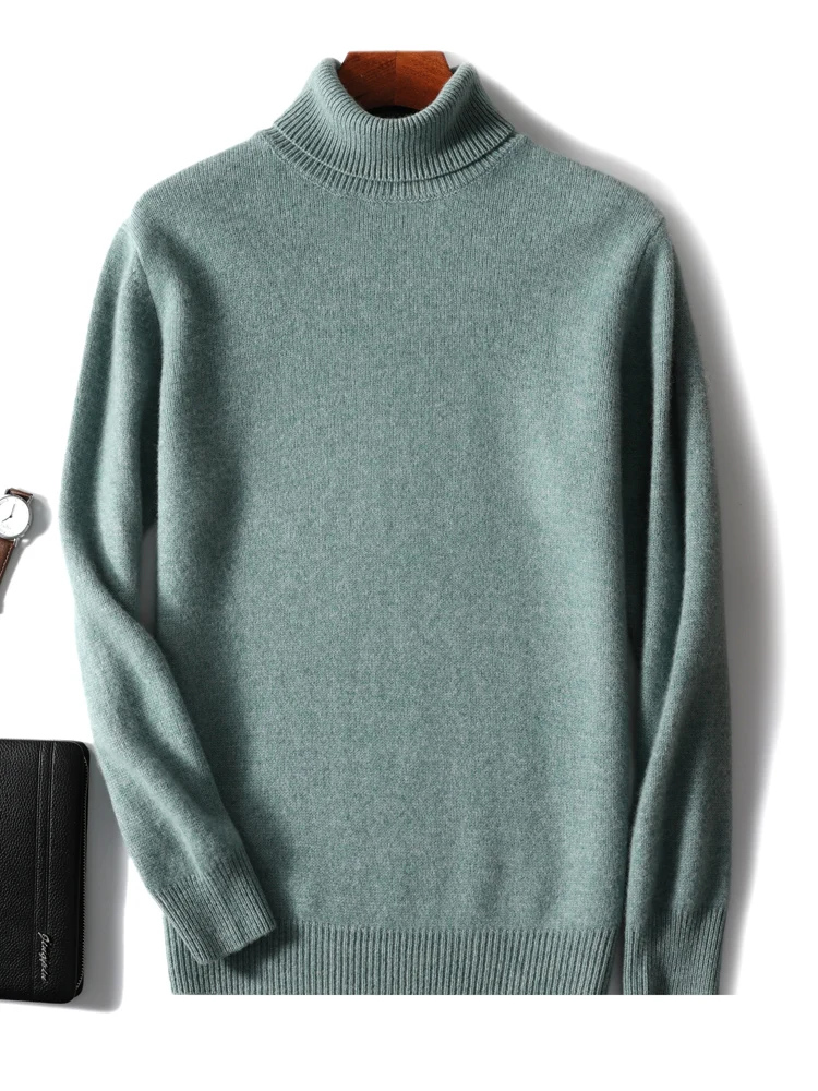 

2024 Men's Turtleneck Pullover Cashmere Sweater Autumn Winter Thick Basic Jumper 100% Merino Wool Knitwear Soft Warm Clothes