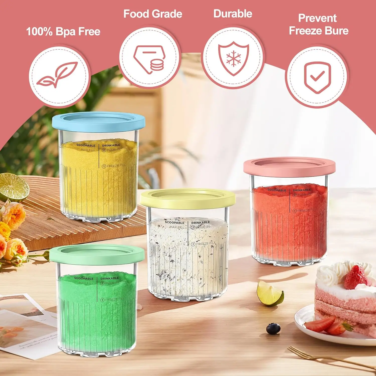 Imagem -05 - Creami Pints e Ice Cream Maker Substituição Manga de Neoprene Compatível com Ninja Ice Cream Maker Nc501 Série Nc500 24oz Pacote 4