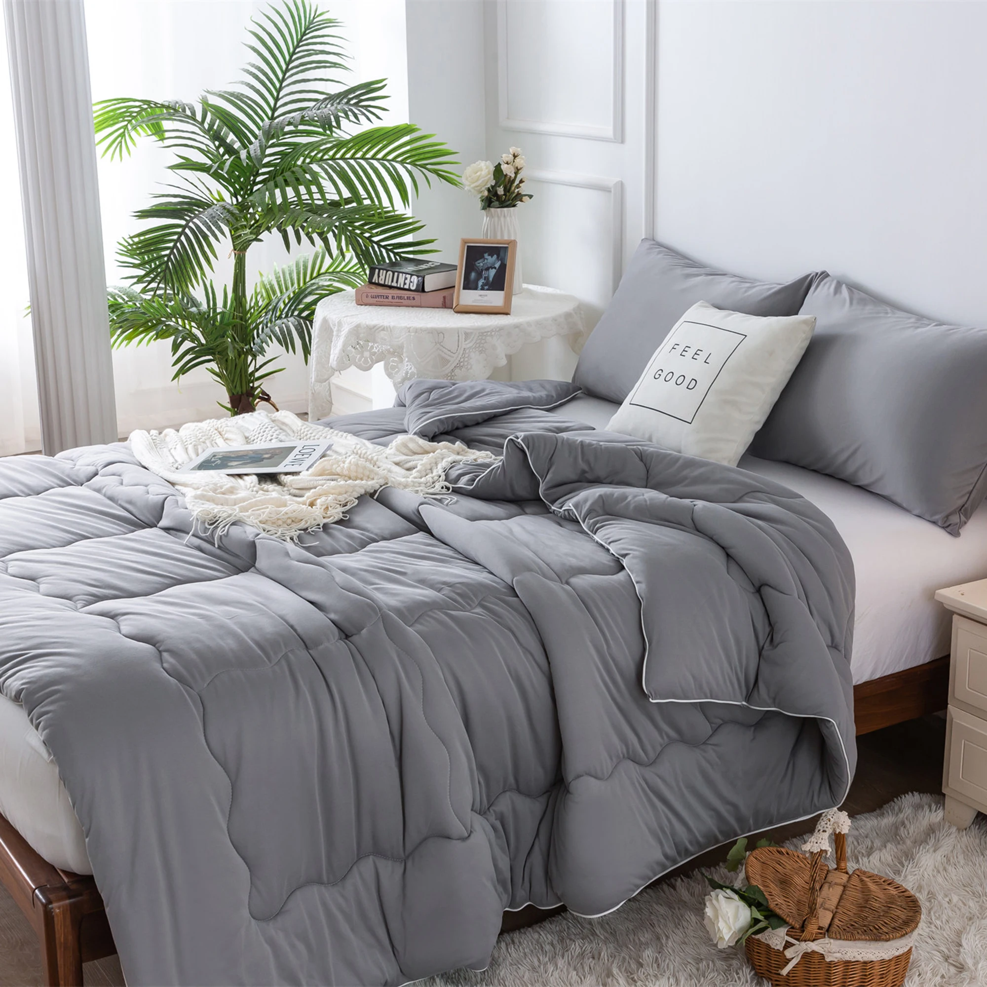 

Ultra-Soft Comforter bedding Sets, Jersey Knit Cotton Cozy Fully Breathable Bedding 1 Down Alternative with 2 Pillowcase.