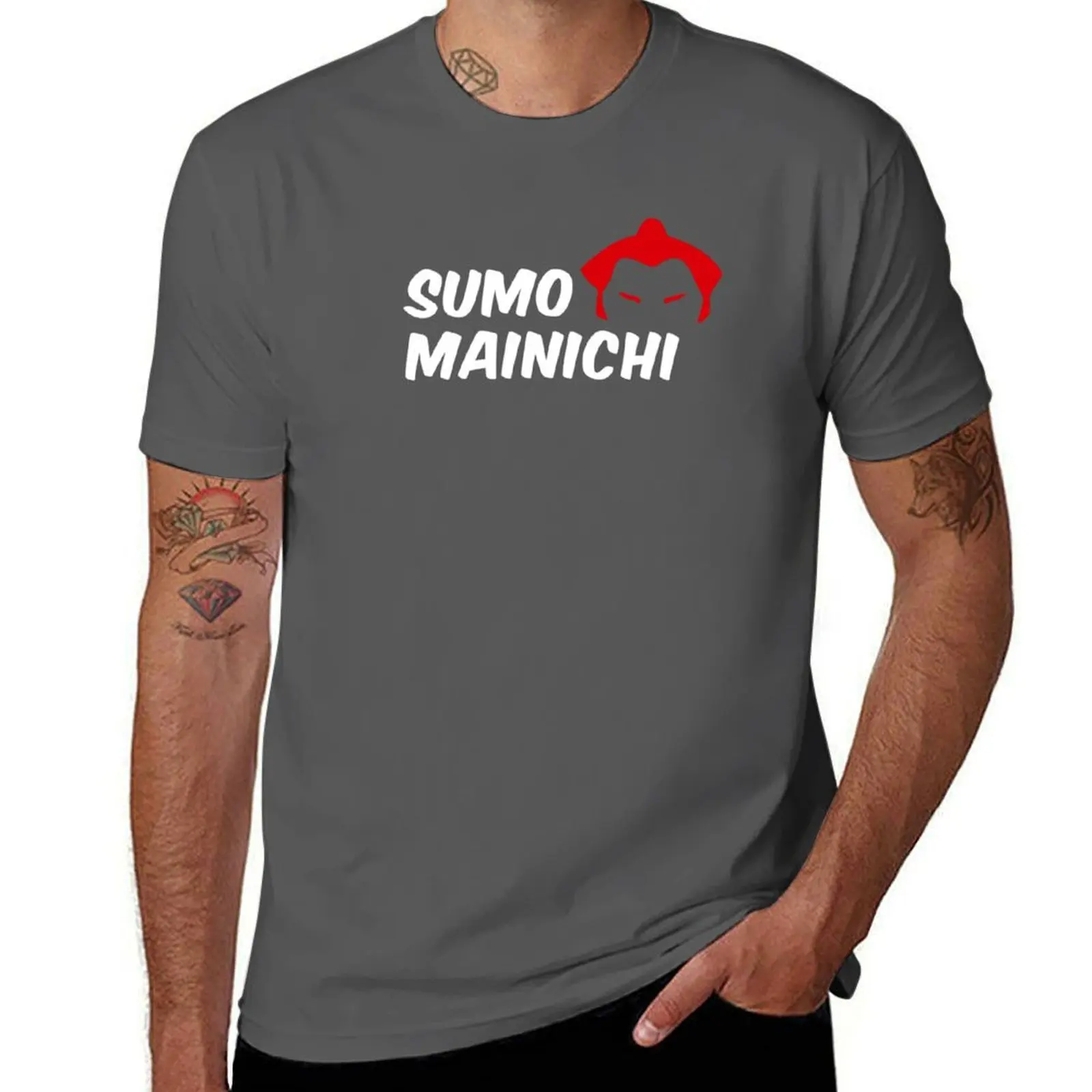 

Sumo Mainichi (White on Black) T-Shirt t shirts for man graphic tees man t shirts cotton man t shirt cotton T-Shirt