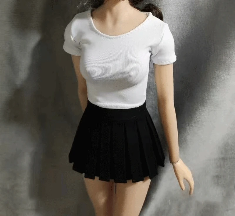 

1/6 Female Soldier Clothes Ice Silk T-shirt+Pleated Skirt Model for12''tbl ph