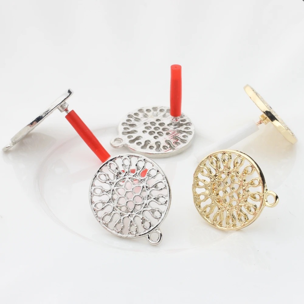 6 sztuk/partia stopu cynku moda okrągłe kwiaty baza kolczyki wisiorek złącze 17mm dla DIY moda kolczyki biżuteria akcesoria — zdjęcie 5