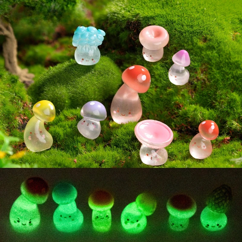 10pcs Randomly Colored Luminous Mini Mushrooms, DIY Decorative Accessories for Garden Micro Landscapes, Potted Micro Decorations