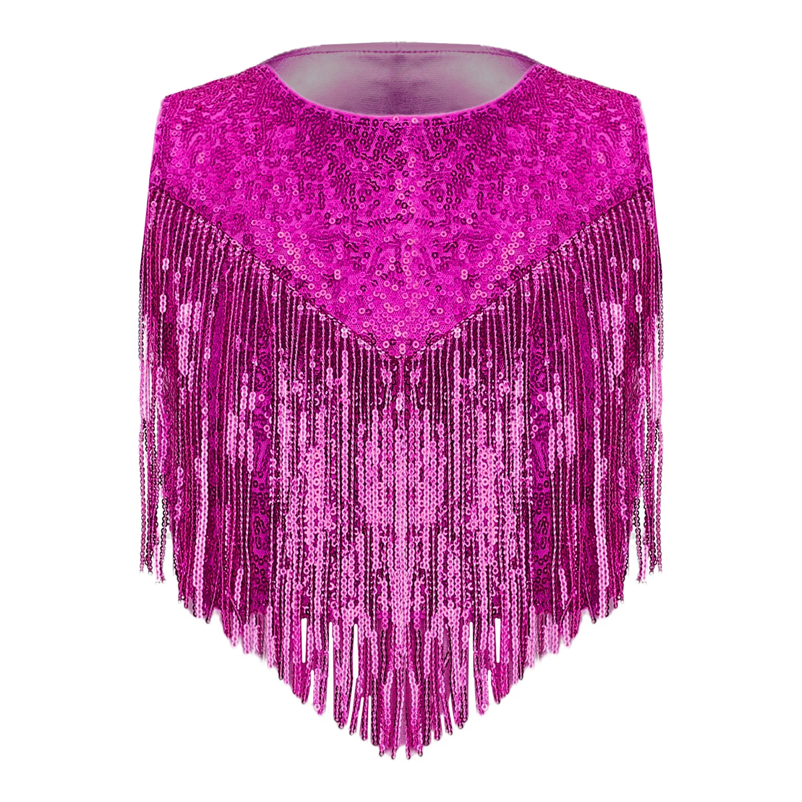 Children's Waistcoat Sequin Tassels Metallic Cape Vests Girls 60s 70s Disco Outfit Rave Festival Outfit Carnival Cowgirl Costume