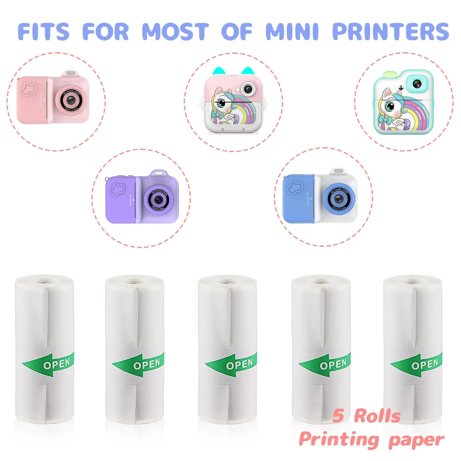 57mm Thermal Paper Rolls for Mini Printer Color Self-Adhesive Sticker Labels/Photo Paper Compatible with PeriPage/PAPERANG Paper