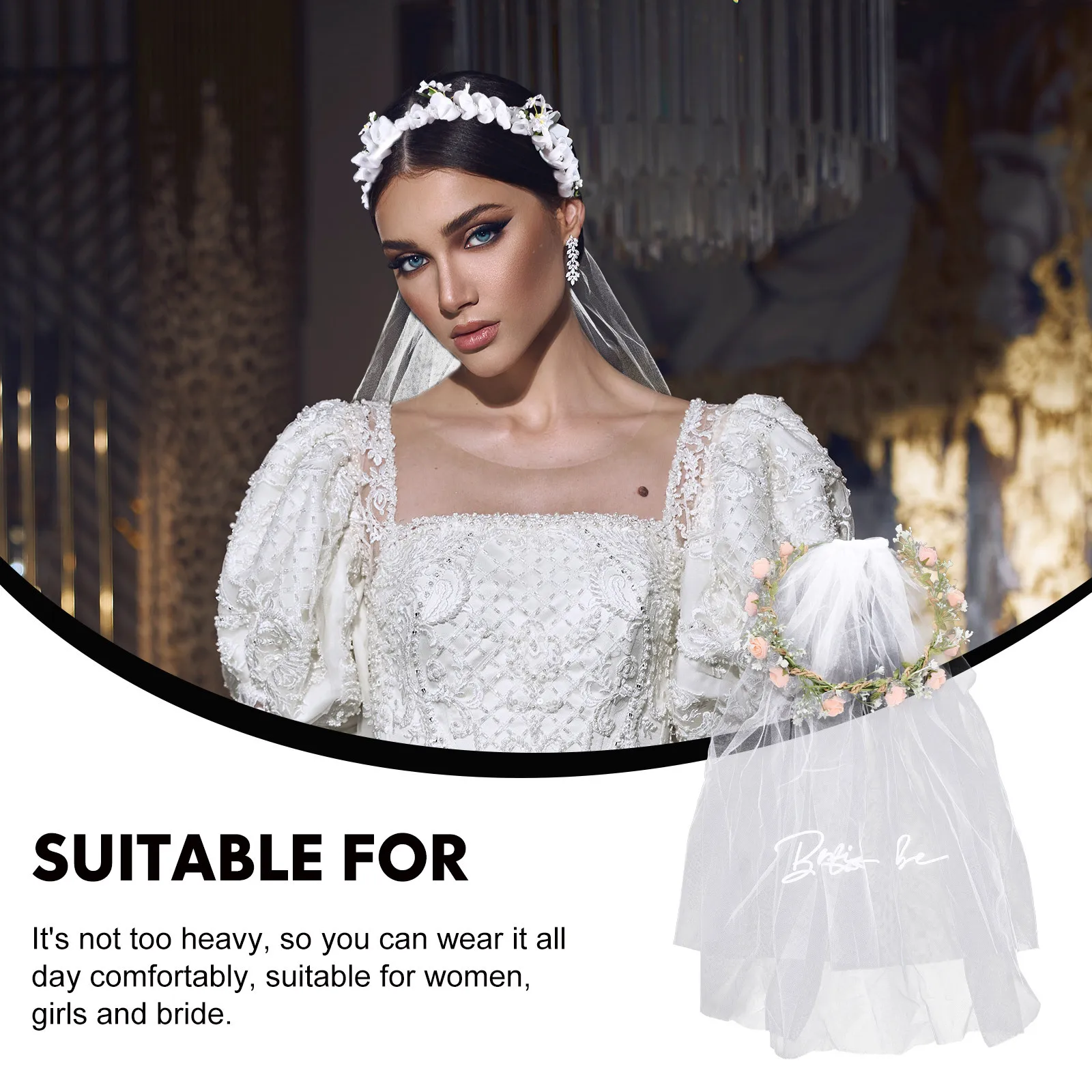 

Цветочная свадебная цветочная корона, вуаль, свадебный аксессуар для волос, повязка на голову, гирлянда невесты, элегантный шиньон, цветочная корона, искусственный венок