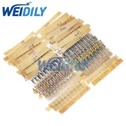 500 Uds 1/4w 0,25 w 5% Kit de resistencias de película de carbono 1 ohm-10M ohm paquete surtido de resistencias selección de mezcla 50 valores cada 10 Uds