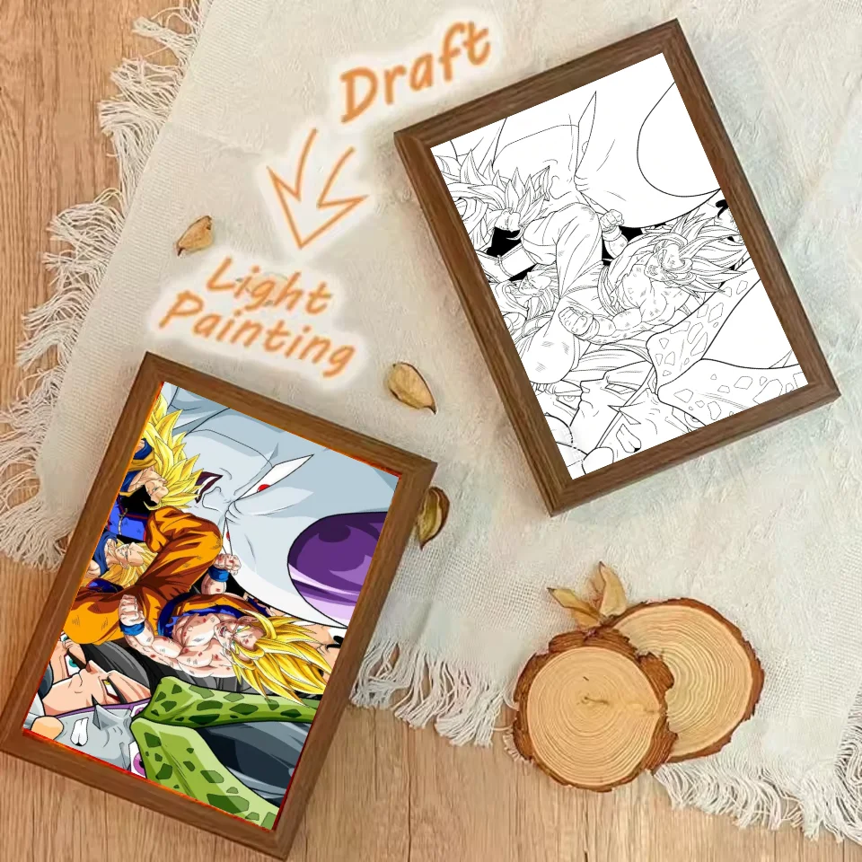 Dragon ball luz pintura anime luz noturna moldura de foto dos desenhos animados luzes led quarto decoração casa ramadan 2025 amigo presente lua lam