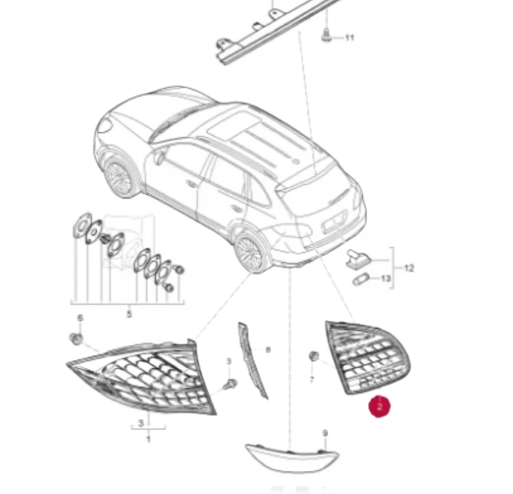 ل 'بورش كايين 2011-2014 المصابيح الخلفية السوداء المصابيح الخلفية 0e-95863109501 95863109601 95863109301 95863109401 #5