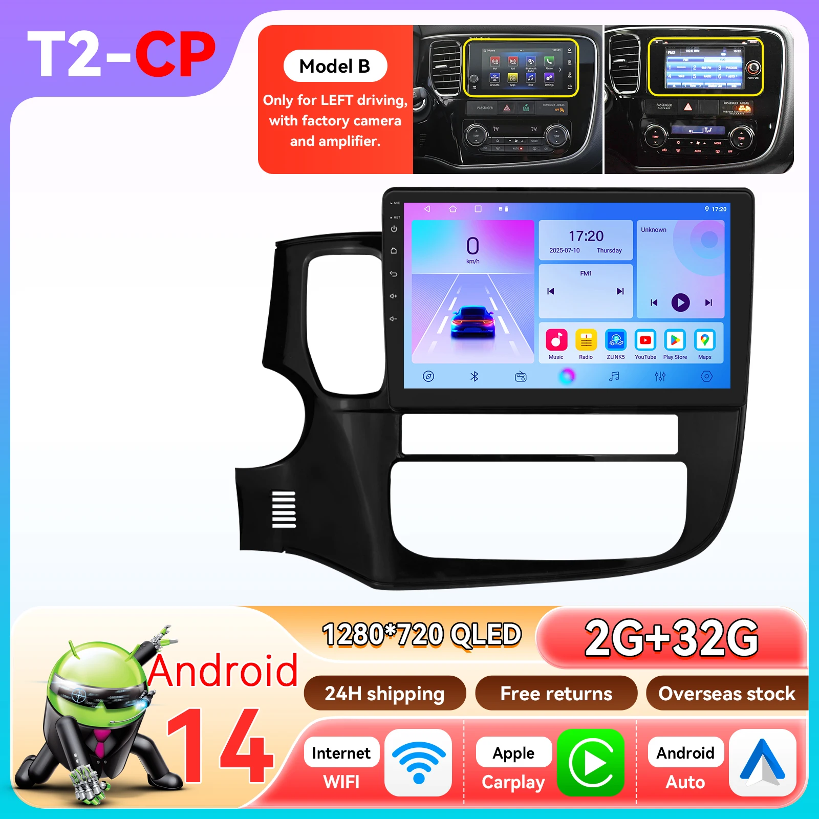 Hizpo 8 Core Android14 Intelligente Autoradio Voor Mitsubishi Outlander 3 GF0W GG0W Xl CarPlay 4G BT5.4 door Qualcomm Snapdragon 6115