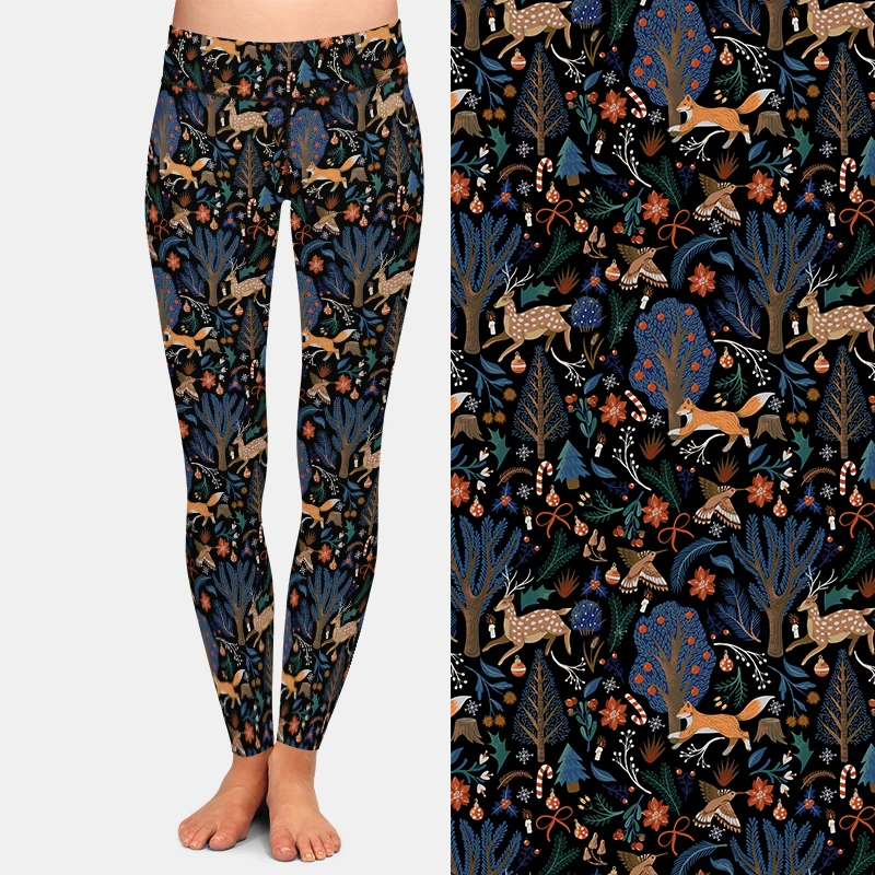 LETSFIND 3D Deer and Foxes In The Forest Print Women Warm High Waist Pant New Fitness Slim Soft Stretch Leggings