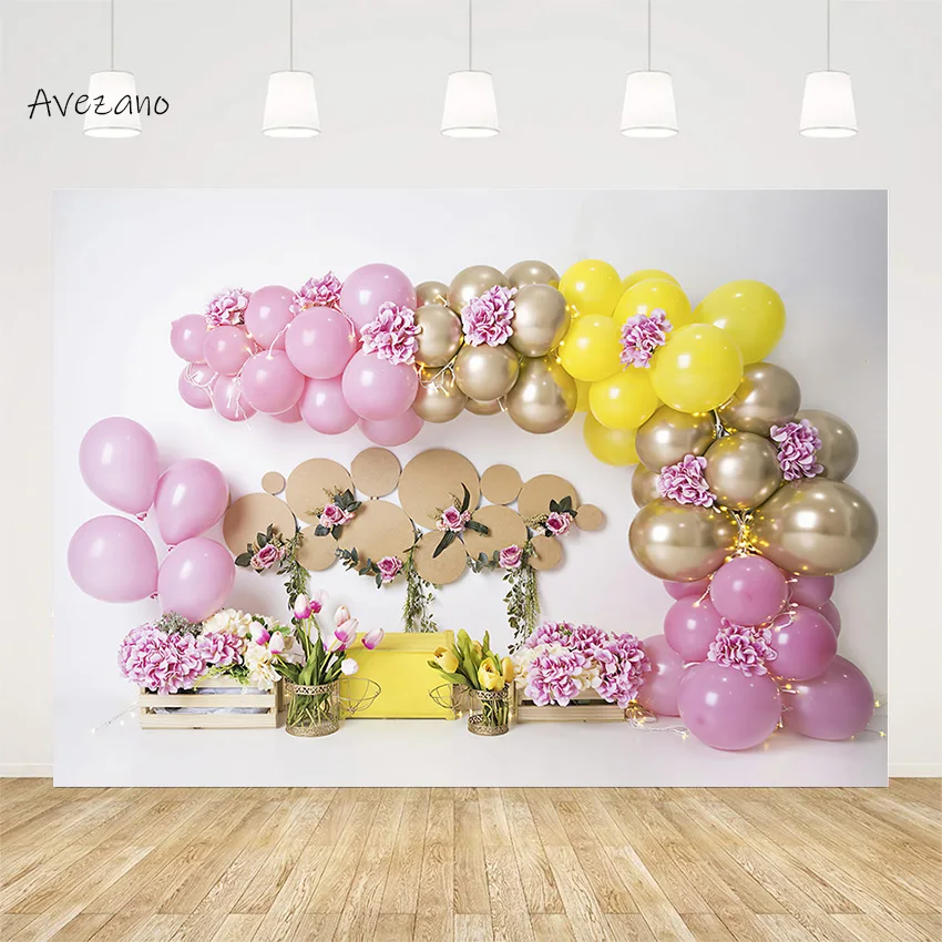 

Avezano Backdrop for Photography Pink Balloon Flowers Garden Newborn Birthday Portrait Cake Smash Decor Background Photo Studio