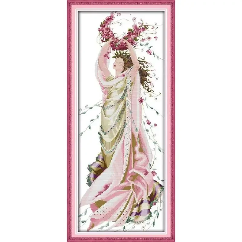 

Joy Sunday News Printed Cross Stitch Kit , Easy Pattern with Aida and DMC Threads, Stamped Fabric Embroidery Set-Rose Fairy