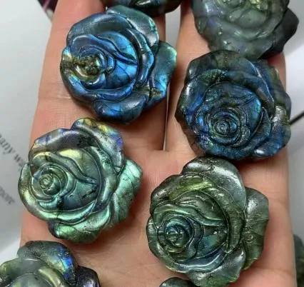 Natural Blue Labradorite Rose Flower Hand Carved Crystal Flowers Healing Stones Decor Gifts Natural Quartz Crystals