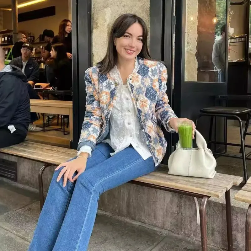 

Flower Print Coat Women 2025 New Autumn Fashion Casual Single Breasted Long Sleeve Loose Outerwear Retro Cardigan Parkas Coats