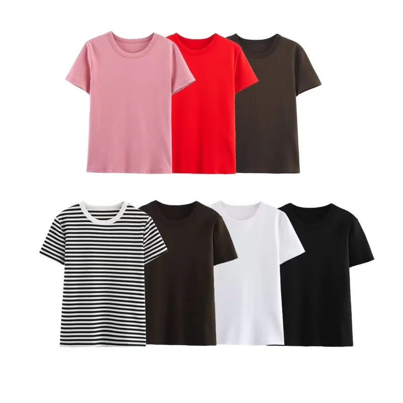 All Season Solid Color O-Neck Short Sleeve Loose T-shirt Women Versatile Simple Basic Style Tops Female Casual Wear 2025 New