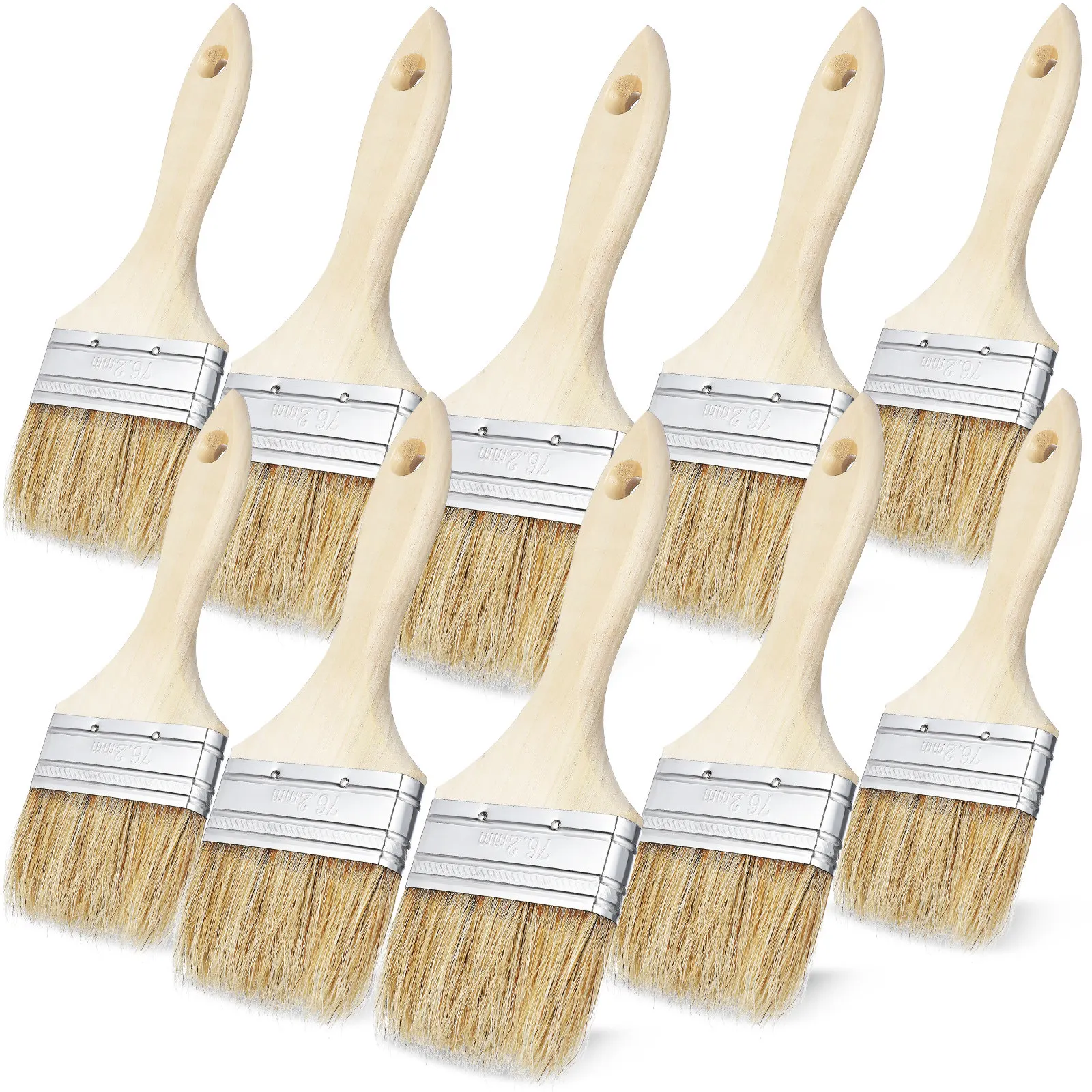 10pcs Pig Bristle Painting Brush with Wooden Handle for Furniture, Walls, Cooking, Baking & Barbecue