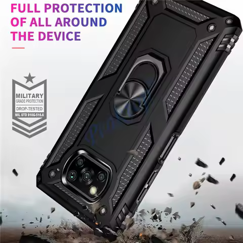 For Poco X3 NFC Armor Finger Ring Case for Xiaomi Poco Phone X3 NFC X3 Pro F3 POKO M3 Pro 11 Redmi K40 Note 9S 9 8 9C 9A 10T 5G