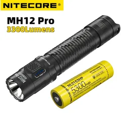 コンパクトな充電式懐中電灯Nitecore-MH12 pro USB-C,3300ルーメン,距離505m,白色光,戦術的な懐中電灯,nl2153hp