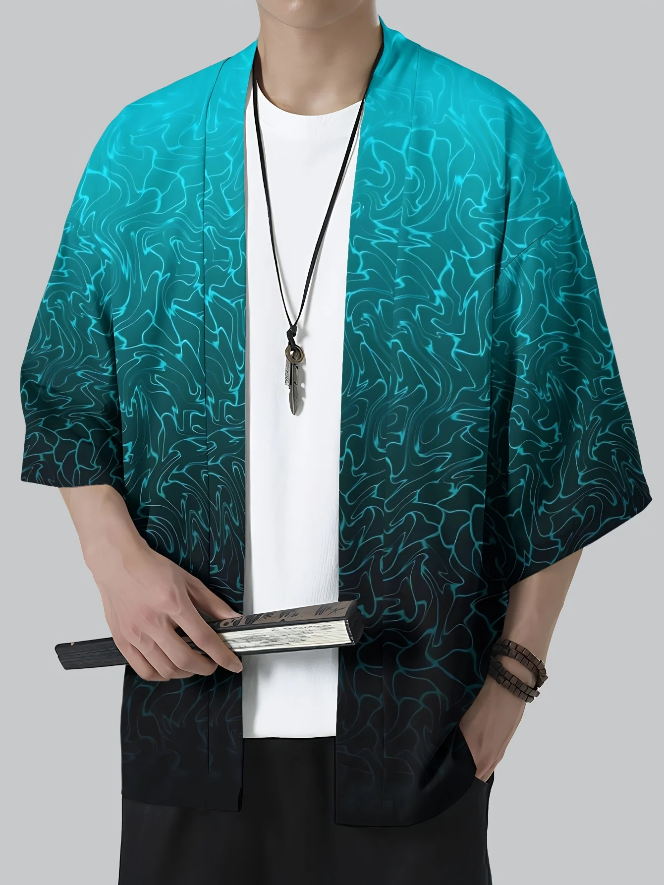 

Men's Japanese Kimono Robe Lightweight Breathable Polyester Geometric Print Beachwear,Casual Summer Outfit, Outdoor Leisurewear
